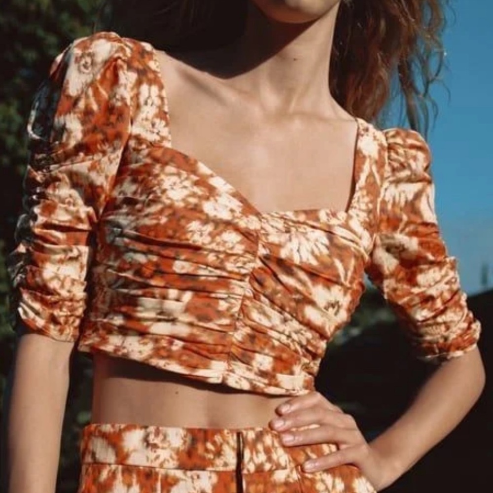 ZARA ruched floral print crop top NWT women’s size XS summer 80’s retro style